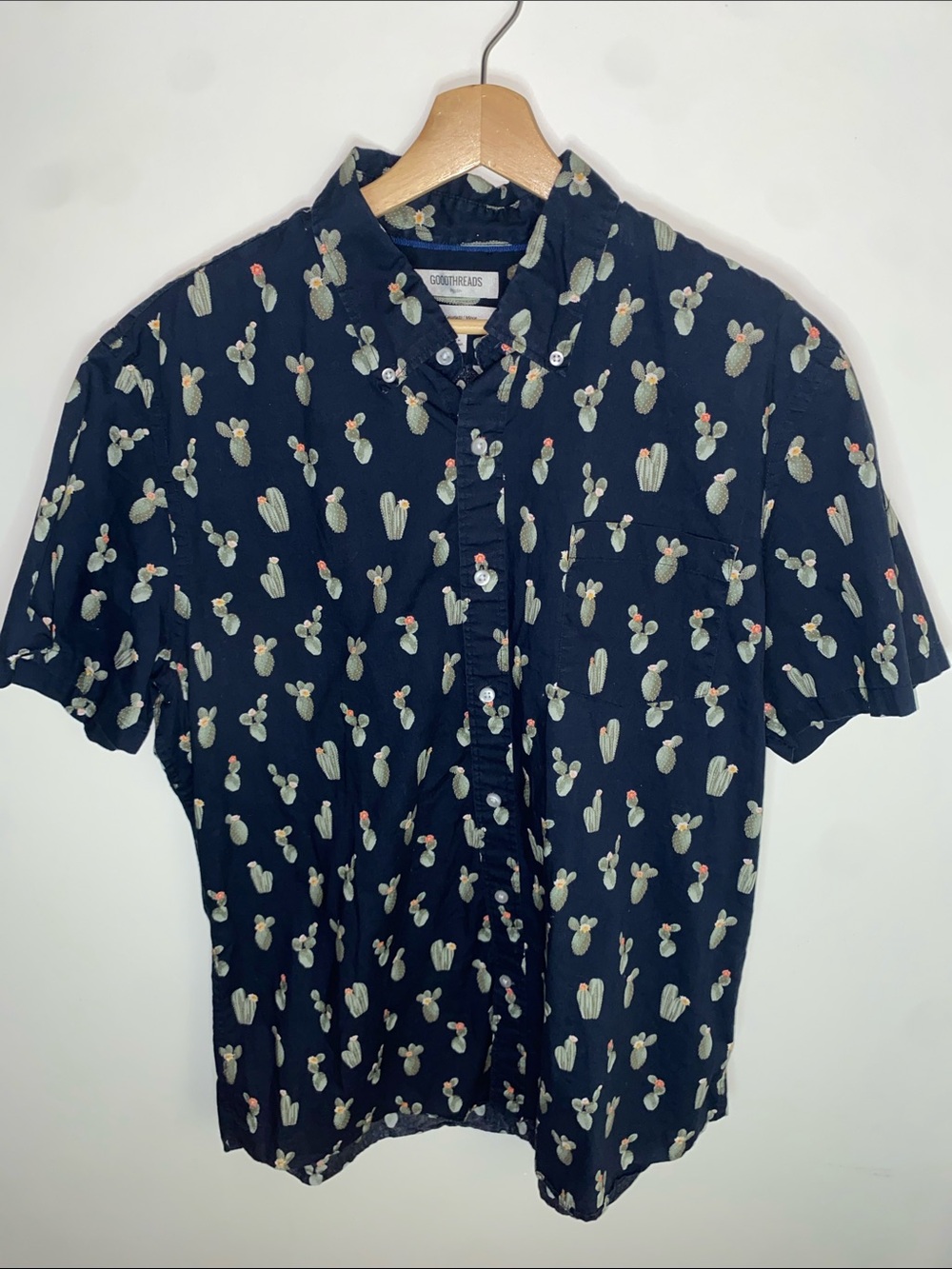 Goodthreads Navy Short-Sleeve Button-Up with Cactus Print